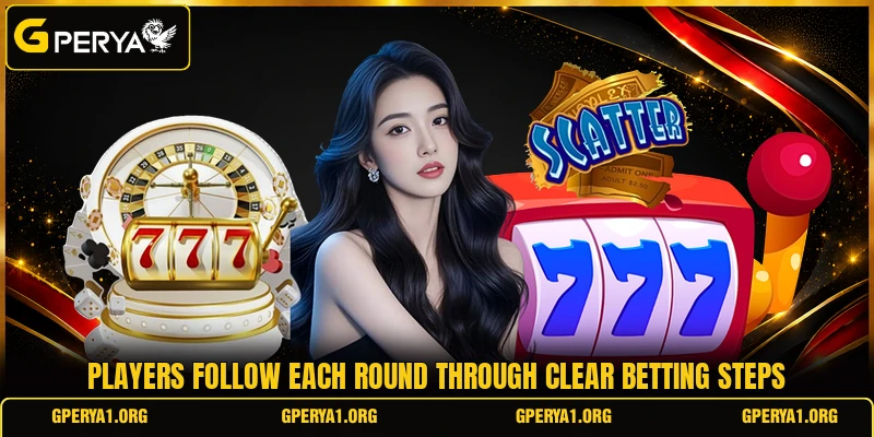 Players follow each round through clear betting steps